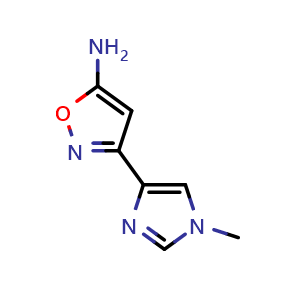 Chemical structure of 5-Amino-3-(1-methyl-4-imidazolyl)isoxazole , CAS 1700565-93-0, AChemBlock V148952