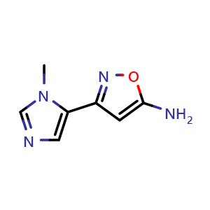 Chemical structure of 5-Amino-3-(1-methyl-5-imidazolyl)isoxazole , CAS 2228932-10-1, AChemBlock V148953