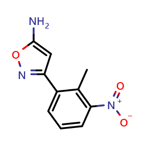 Chemical structure of 5-Amino-3-(2-methyl-3-nitrophenyl)isoxazole , CAS 2872858-53-0, AChemBlock V148958