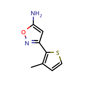 Chemical structure of 5-Amino-3-(3-methyl-2-thienyl)isoxazole , CAS 1021143-68-9, AChemBlock V148961