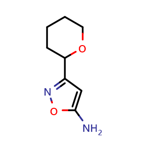 Chemical structure of 5-Amino-3-(2-tetrahydropyranyl)isoxazole , CAS 1889255-02-0, AChemBlock V148966