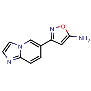 Chemical structure of 5-Amino-3-(6-imidazo[1,2-a]pyridyl)isoxazole , CAS 2872869-14-0, AChemBlock V148967