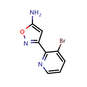 Chemical structure of 5-Amino-3-(3-bromo-2-pyridyl)isoxazole , CAS 2228169-98-8, AChemBlock V148968