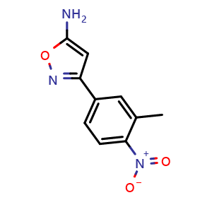 Chemical structure of 5-Amino-3-(3-methyl-4-nitrophenyl)isoxazole , CAS 1021245-90-8, AChemBlock V148971