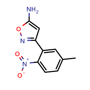 Chemical structure of 5-Amino-3-(5-methyl-2-nitrophenyl)isoxazole , CAS 1497346-45-8, AChemBlock V148973