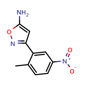 Chemical structure of 5-Amino-3-(2-methyl-5-nitrophenyl)isoxazole , CAS 1251374-91-0, AChemBlock V148978