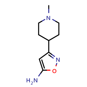 Chemical structure of 5-Amino-3-(1-methyl-4-piperidyl)isoxazole , CAS 1892415-37-0, AChemBlock V148984