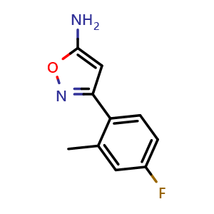 Chemical structure of 5-Amino-3-(4-fluoro-2-methylphenyl)isoxazole , CAS 1566538-19-9, AChemBlock V149003