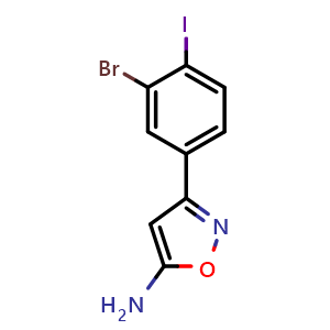 Chemical structure of 5-Amino-3-(3-bromo-4-iodophenyl)isoxazole , CAS 2160717-83-7, AChemBlock V149006