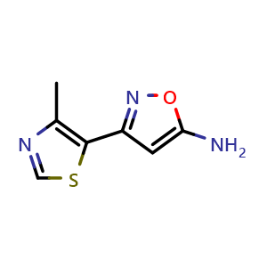 Chemical structure of 5-Amino-3-(4-methyl-5-thiazolyl)isoxazole , CAS 2229132-01-6, AChemBlock V149007