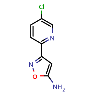 Chemical structure of 5-Amino-3-(5-chloro-2-pyridyl)isoxazole , CAS 1799409-01-0, AChemBlock V149008