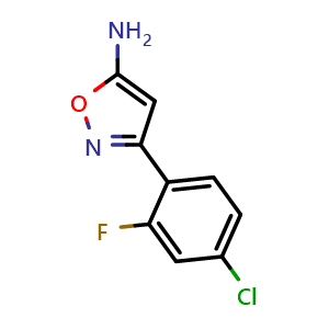 Chemical structure of 5-Amino-3-(4-chloro-2-fluorophenyl)isoxazole , CAS 1020996-90-0, AChemBlock V149010