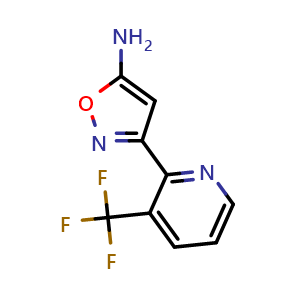 Chemical structure of 5-Amino-3-[3-(trifluoromethyl)-2-pyridyl]isoxazole , CAS 2228834-50-0, AChemBlock V149024