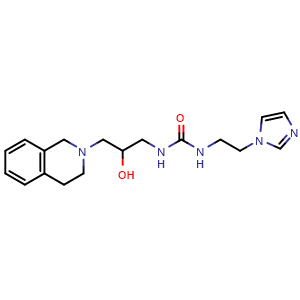 Chemical structure of 1-[2-(1-Imidazolyl)ethyl]-3-[3-(3,4-dihydroisoquinolin-2(1H)-yl)-2-hydroxypropyl]urea , CAS 1311681-72-7, AChemBlock V149037