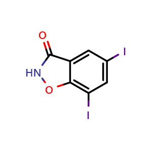 Chemical structure of 5,7-Diiodobenzisoxazol-3(2H)-one , CAS 13788-31-3, AChemBlock V149057