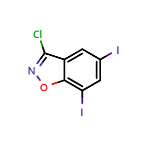Chemical structure of 3-Chloro-5,7-diiodobenzisoxazole , CAS 16263-57-3, AChemBlock V149058