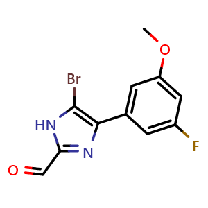 Chemical structure of 5-Bromo-4-(3-fluoro-5-methoxyphenyl)imidazole-2-carbaldehyde , CAS 2826654-42-4, AChemBlock V149101