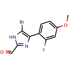 Chemical structure of 5-Bromo-4-(2-fluoro-4-methoxyphenyl)imidazole-2-carbaldehyde , CAS 2825438-49-9, AChemBlock V149102