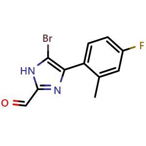 Chemical structure of 5-Bromo-4-(4-fluoro-2-methylphenyl)imidazole-2-carbaldehyde , CAS 2840156-79-6, AChemBlock V149104