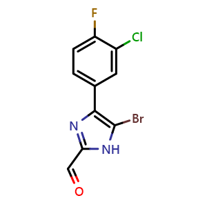 Chemical structure of 5-Bromo-4-(3-chloro-4-fluorophenyl)imidazole-2-carbaldehyde , CAS 2841218-57-1, AChemBlock V149108