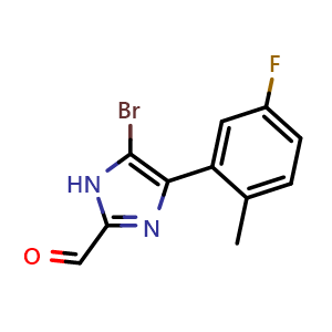 Chemical structure of 5-Bromo-4-(5-fluoro-2-methylphenyl)imidazole-2-carbaldehyde , CAS 2825481-26-1, AChemBlock V149109