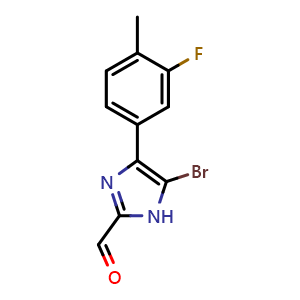 Chemical structure of 5-Bromo-4-(3-fluoro-4-methylphenyl)imidazole-2-carbaldehyde , CAS 2841218-47-9, AChemBlock V149112