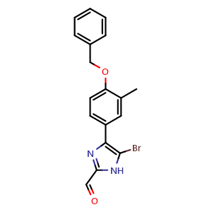 Chemical structure of 4-[4-(Benzyloxy)-2-fluorophenyl]-5-bromoimidazole-2-carbaldehyde , CAS 2840157-13-1, AChemBlock V149131