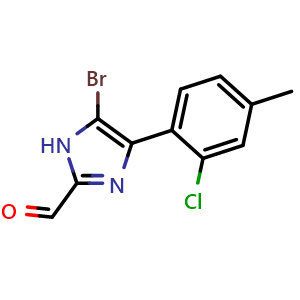 Chemical structure of 5-Bromo-4-(2-chloro-4-methylphenyl)imidazole-2-carbaldehyde , CAS 2840944-89-8, AChemBlock V149135