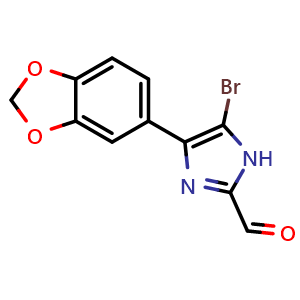 Chemical structure of 4-(1,3-Benzodioxol-5-yl)-5-bromoimidazole-2-carbaldehyde , CAS 2840918-67-2, AChemBlock V149136