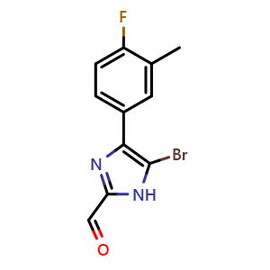 Chemical structure of 5-Bromo-4-(4-fluoro-3-methylphenyl)imidazole-2-carbaldehyde , CAS 2840159-68-2, AChemBlock V149137