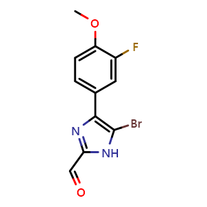 Chemical structure of 5-Bromo-4-(3-fluoro-4-methoxyphenyl)imidazole-2-carbaldehyde , CAS 2837696-77-0, AChemBlock V149148