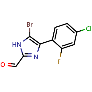 Chemical structure of 5-Bromo-4-(4-chloro-2-fluorophenyl)imidazole-2-carbaldehyde , CAS 2829108-96-3, AChemBlock V149157