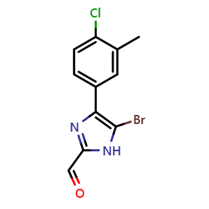 Chemical structure of 5-Bromo-4-(4-chloro-3-methylphenyl)imidazole-2-carbaldehyde , CAS 2840918-58-1, AChemBlock V149160