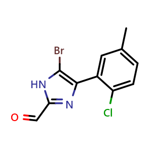 Chemical structure of 5-Bromo-4-(2-chloro-5-methylphenyl)imidazole-2-carbaldehyde , CAS 2837354-19-3, AChemBlock V149161