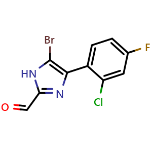 Chemical structure of 5-Bromo-4-(2-chloro-4-fluorophenyl)imidazole-2-carbaldehyde , CAS 2837542-39-7, AChemBlock V149162