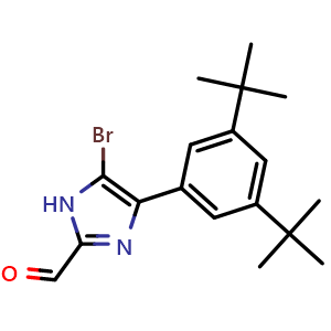 Chemical structure of 5-Bromo-4-(3,5-di-tert-butylphenyl)imidazole-2-carbaldehyde , CAS 2829109-56-8, AChemBlock V149171