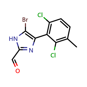 Chemical structure of 5-Bromo-4-(2,6-dichloro-3-methylphenyl)imidazole-2-carbaldehyde , CAS 2826654-67-3, AChemBlock V149176