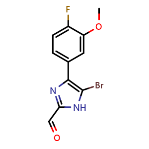Chemical structure of 5-Bromo-4-(4-fluoro-3-methoxyphenyl)imidazole-2-carbaldehyde , CAS 2837702-37-9, AChemBlock V149179