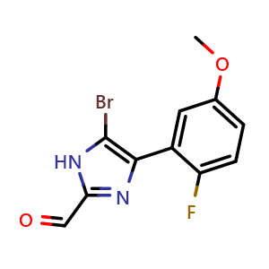 Chemical structure of 5-Bromo-4-(2-fluoro-5-methoxyphenyl)imidazole-2-carbaldehyde , CAS 2840160-86-1, AChemBlock V149180