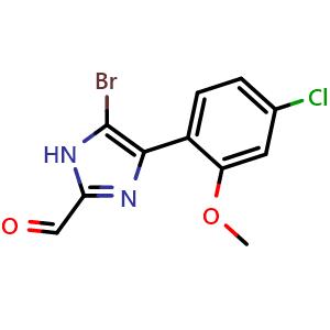 Chemical structure of 5-Bromo-4-(4-chloro-2-methoxyphenyl)imidazole-2-carbaldehyde , CAS 2829769-46-0, AChemBlock V149181