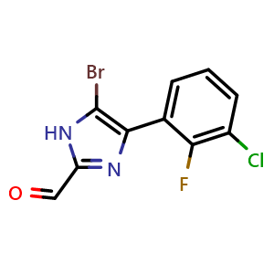 Chemical structure of 5-Bromo-4-(3-chloro-2-fluorophenyl)imidazole-2-carbaldehyde , CAS 2826990-18-3, AChemBlock V149184