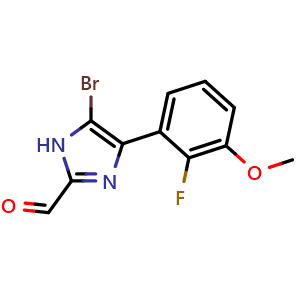 Chemical structure of 5-Bromo-4-(2-fluoro-3-methoxyphenyl)imidazole-2-carbaldehyde , CAS 2834645-70-2, AChemBlock V149186