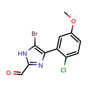 Chemical structure of 5-Bromo-4-(2-chloro-5-methoxyphenyl)imidazole-2-carbaldehyde , CAS 2837701-37-6, AChemBlock V149187