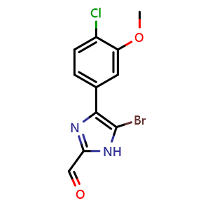 Chemical structure of 5-Bromo-4-(4-chloro-3-methoxyphenyl)imidazole-2-carbaldehyde , CAS 2829772-58-7, AChemBlock V149192