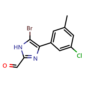 Chemical structure of 5-Bromo-4-(3-chloro-5-methylphenyl)imidazole-2-carbaldehyde , CAS 2829061-59-6, AChemBlock V149193