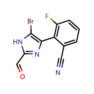 Chemical structure of 2-(5-Bromo-2-formyl-4-imidazolyl)-3-fluorobenzonitrile , CAS 2825481-34-1, AChemBlock V149194