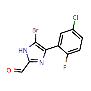 Chemical structure of 5-Bromo-4-(5-chloro-2-fluorophenyl)imidazole-2-carbaldehyde , CAS 2837135-03-0, AChemBlock V149199