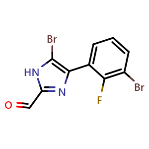 Chemical structure of 5-Bromo-4-(3-bromo-2-fluorophenyl)imidazole-2-carbaldehyde , CAS 2825481-50-1, AChemBlock V149213