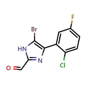 Chemical structure of 5-Bromo-4-(2-chloro-5-fluorophenyl)imidazole-2-carbaldehyde , CAS 2831833-16-8, AChemBlock V149217