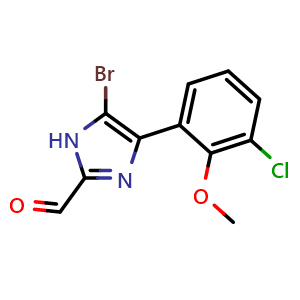 Chemical structure of 5-Bromo-4-(3-chloro-2-methoxyphenyl)imidazole-2-carbaldehyde , CAS 2837353-01-0, AChemBlock V149221
